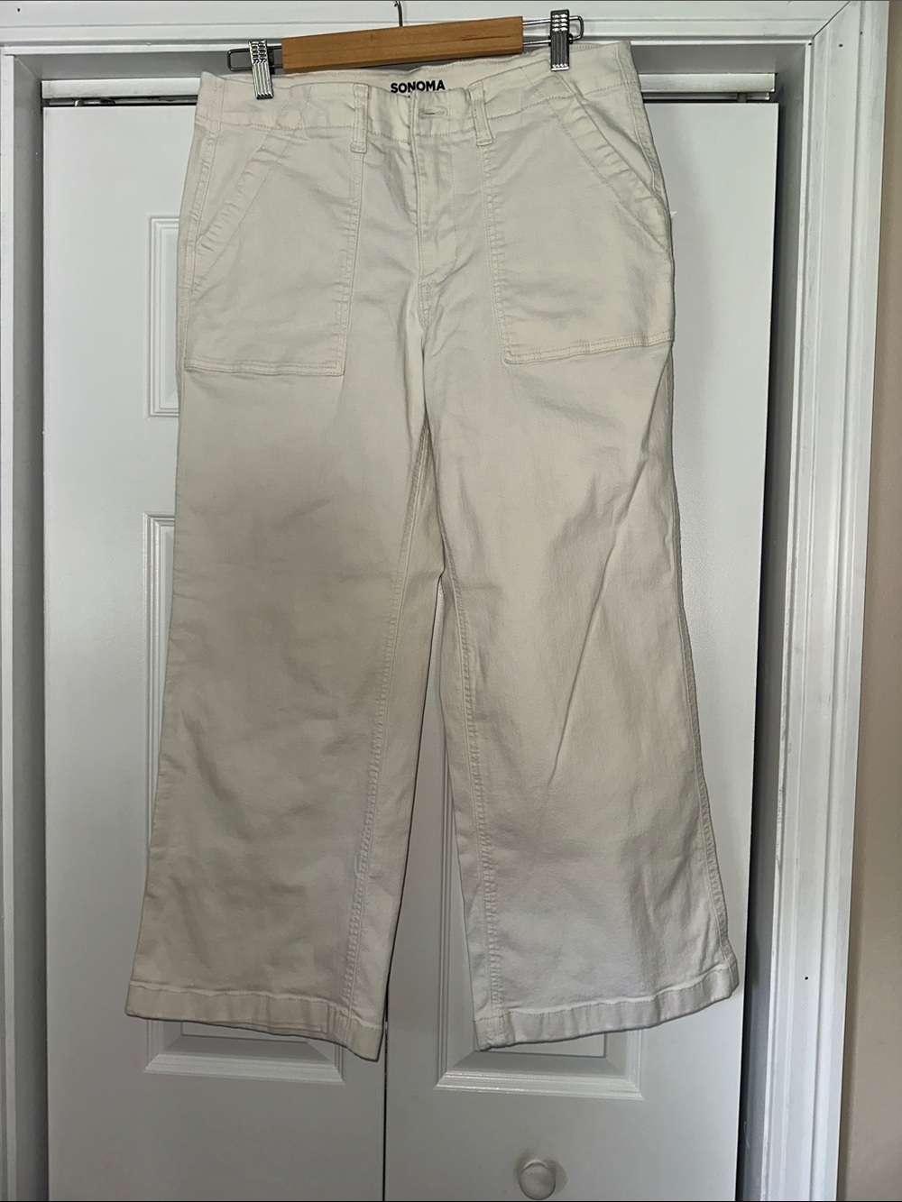 Sonoma Cream Wide-Leg Kids Pants with Patch Pockets